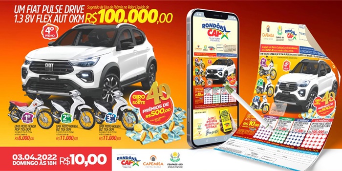 RONDONCAP: Concorra a um SUV lançamento da Fiat e três motos Honda; o título só R$ 10