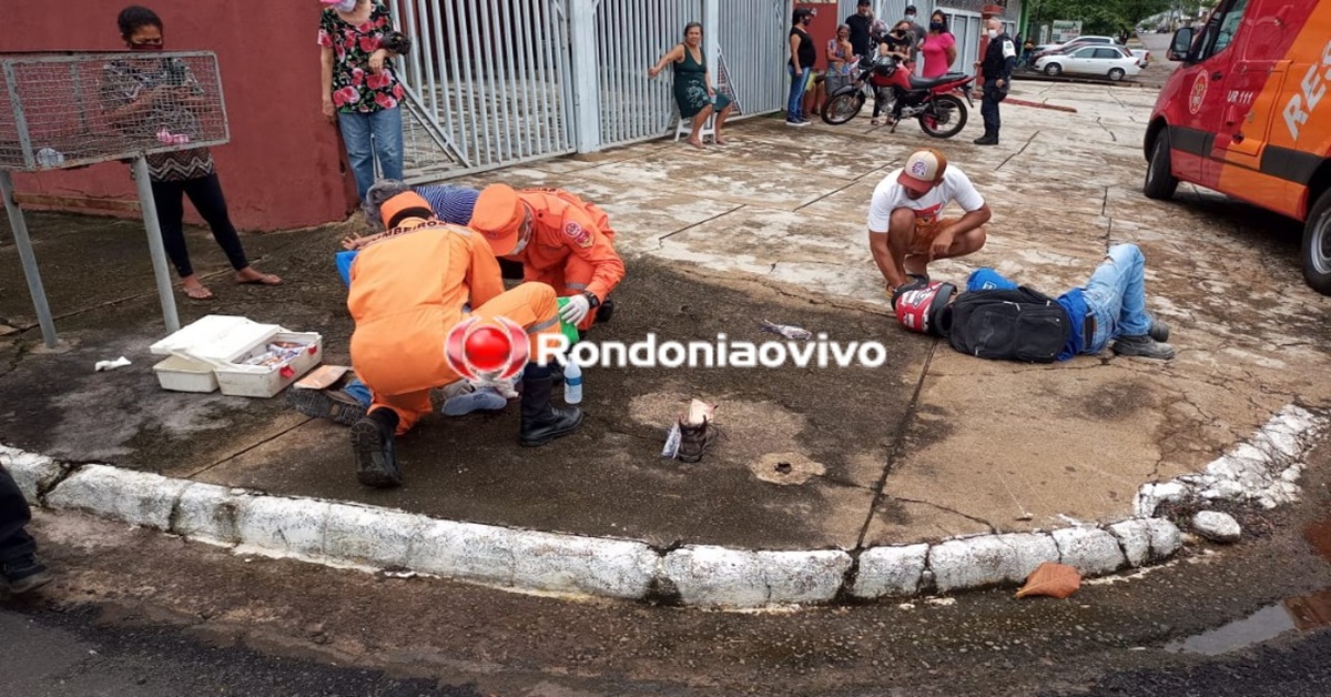 JOGADOS NA CALÇADA: Caminhonete avança cruzamento e deixa duas vítimas com fraturas expostas