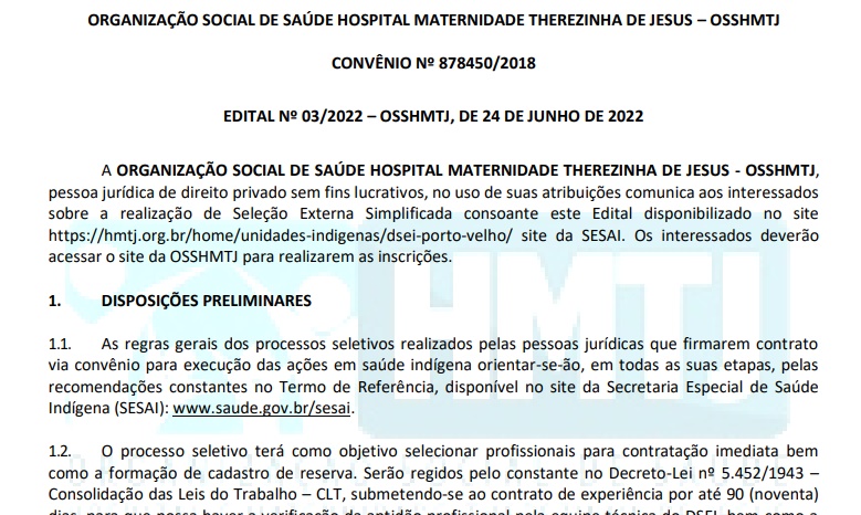 INDÍGENAS: Abertas as inscrições para contratação de profissionais para o DSEI de Porto Velho