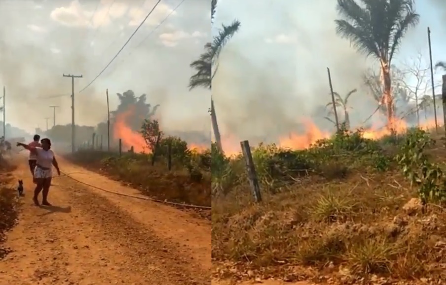 VÍDEO: ´Pega água’, dizem moradores desesperados com o fogo próximo das casas
