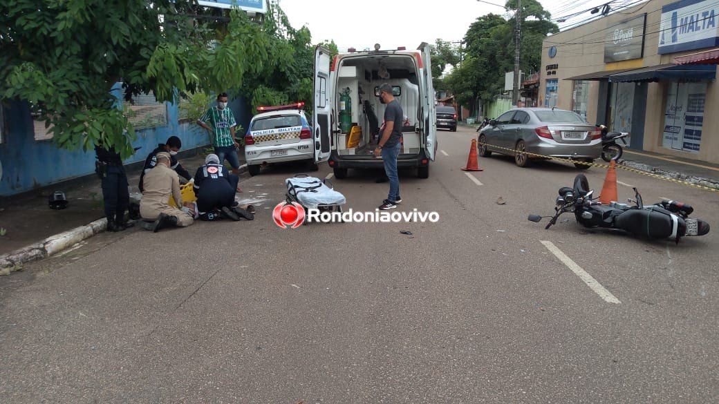 ATROPELADO: Motociclista sofre fratura após avançar cruzamento e ser atingido por carro