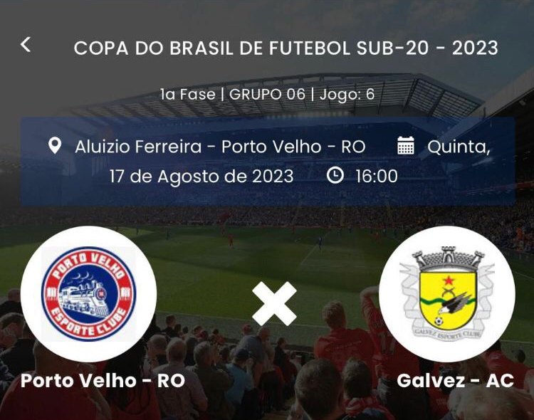 COPA DO BRASIL SUB-20: Porto Velho EC estreia na competição nesta quinta-feira (17)