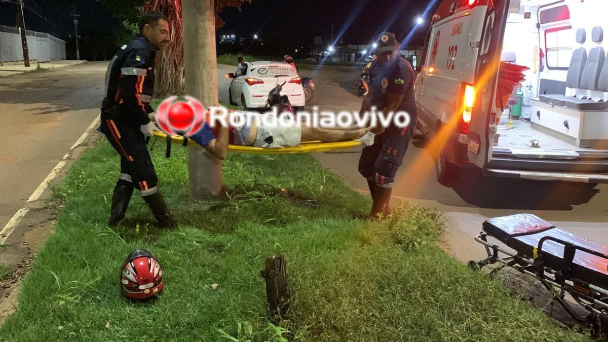 RUA DA BEIRA: Motociclista fica em estado grave após bater contra poste 