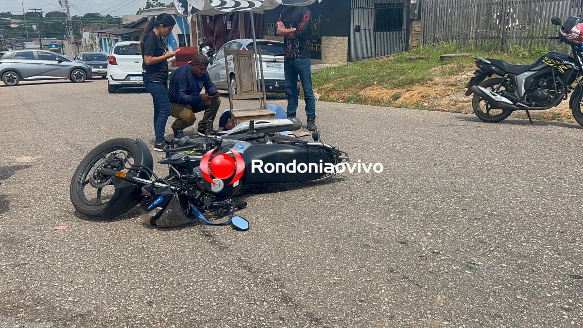 VÍDEO: Motociclista de aplicativo e passageira ficam feridos em acidente no Centro