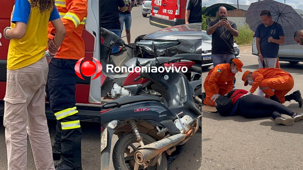 URGENTE: Criança e duas mulheres ficam feridas após acidente entre motos e carro