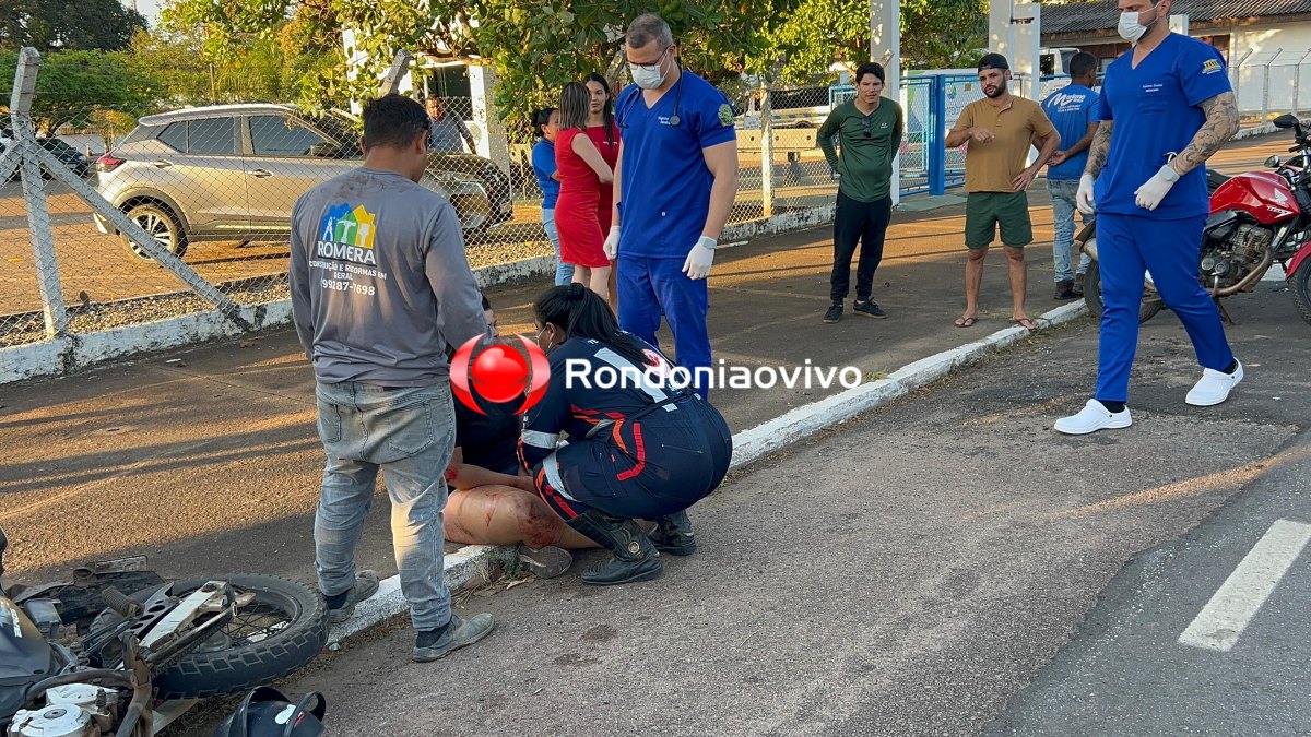 NA TIRADENTES: Motociclista fica com graves ferimentos no rosto após acidente com quatro veículos 