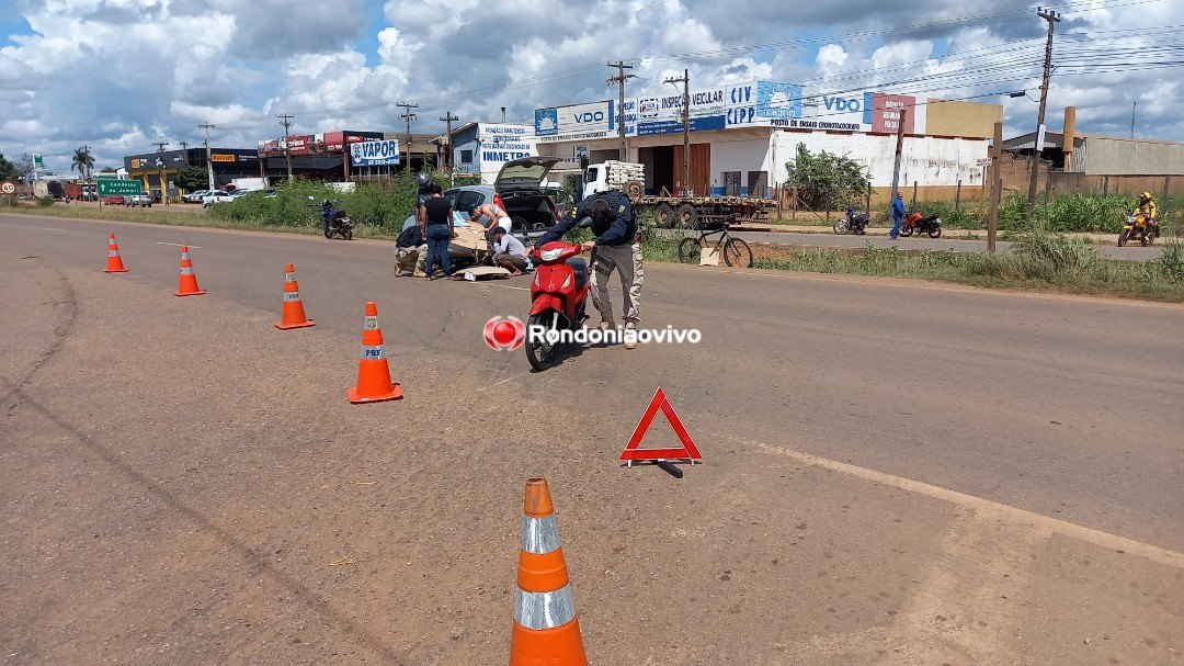 VÍDEO: Mulher em motocicleta é arrastada por carro na BR-364