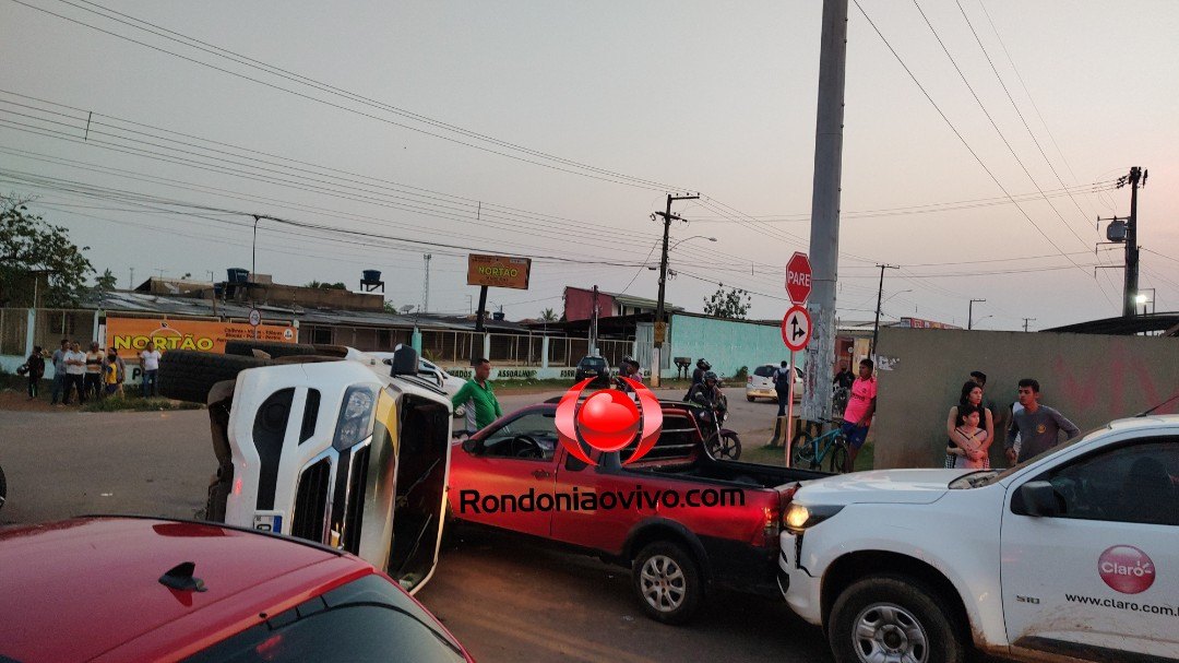 VÍDEO: Caminhonete capota após acidente envolvendo quatro veículos e mulher fica ferida