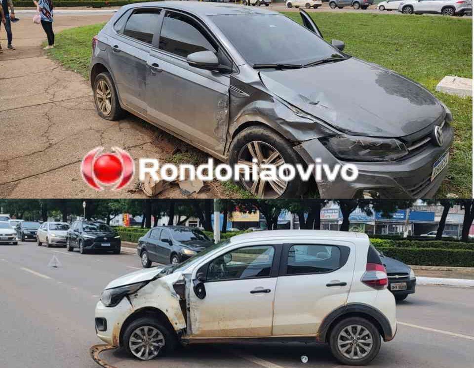IDOSO FERIDO: Carro sobe canteiro central após grave batida na Jorge Teixeira