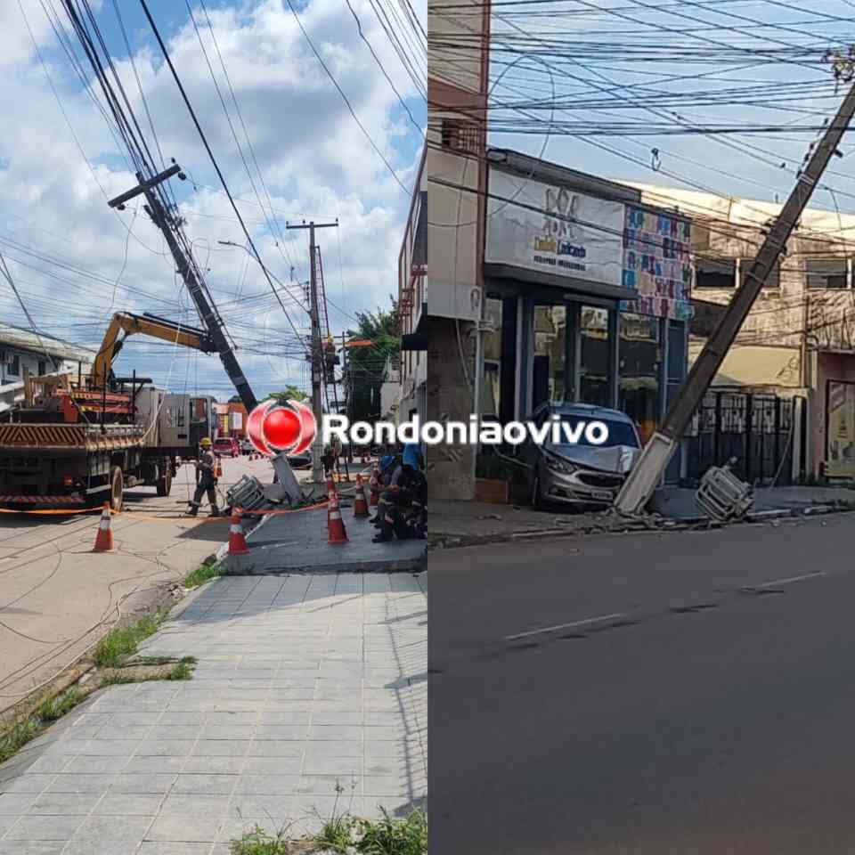 SEM ENERGIA: Carro atinge poste na Avenida Pinheiro Machado