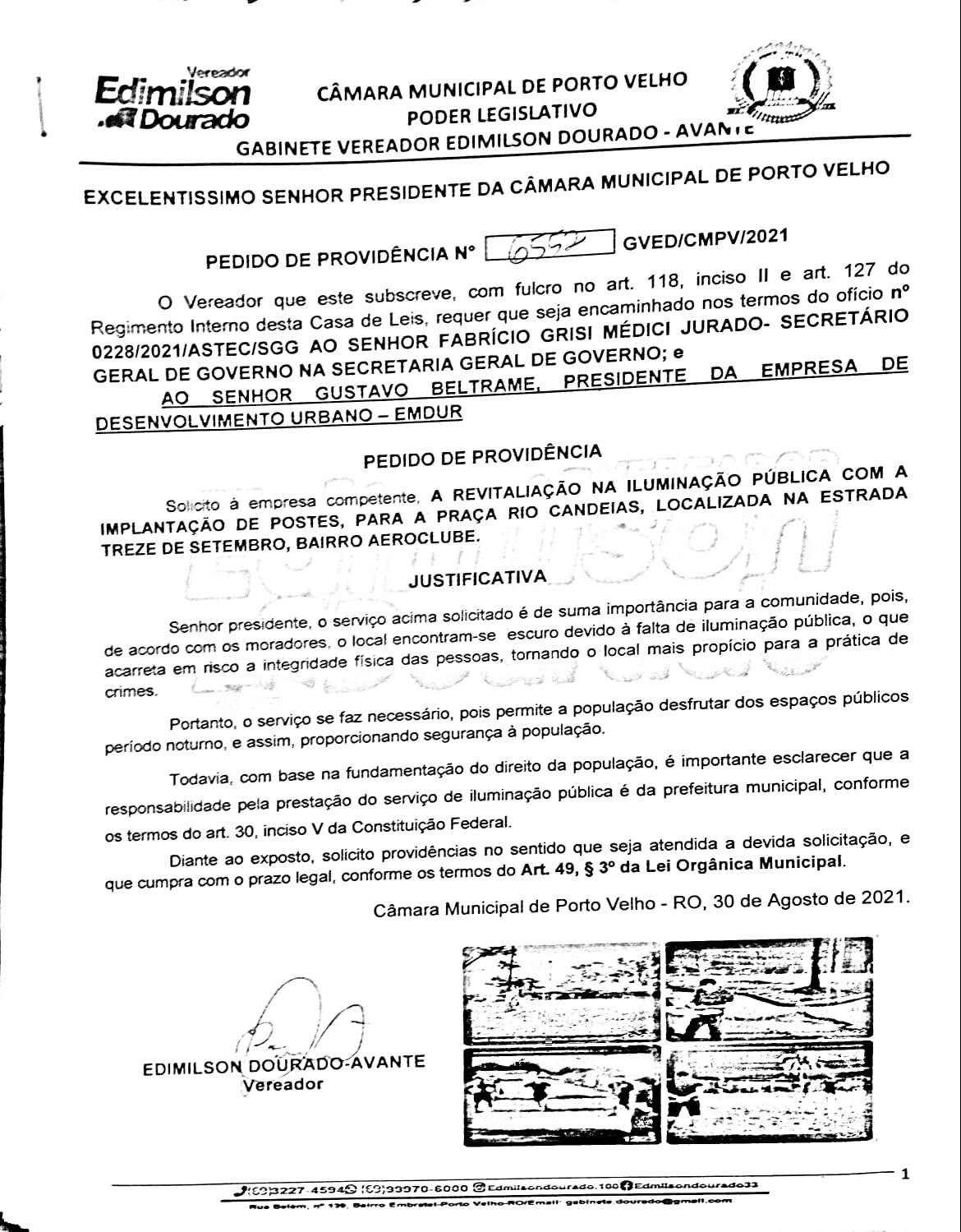 EDIMILSON DOURADO: Iluminação é revitalizada em praça no Bairro Aeroclube a pedido de vereador
