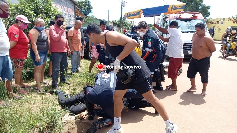 ASSISTA O VÍDEO: Idosa e motociclista ficam em estado grave após atropelamento