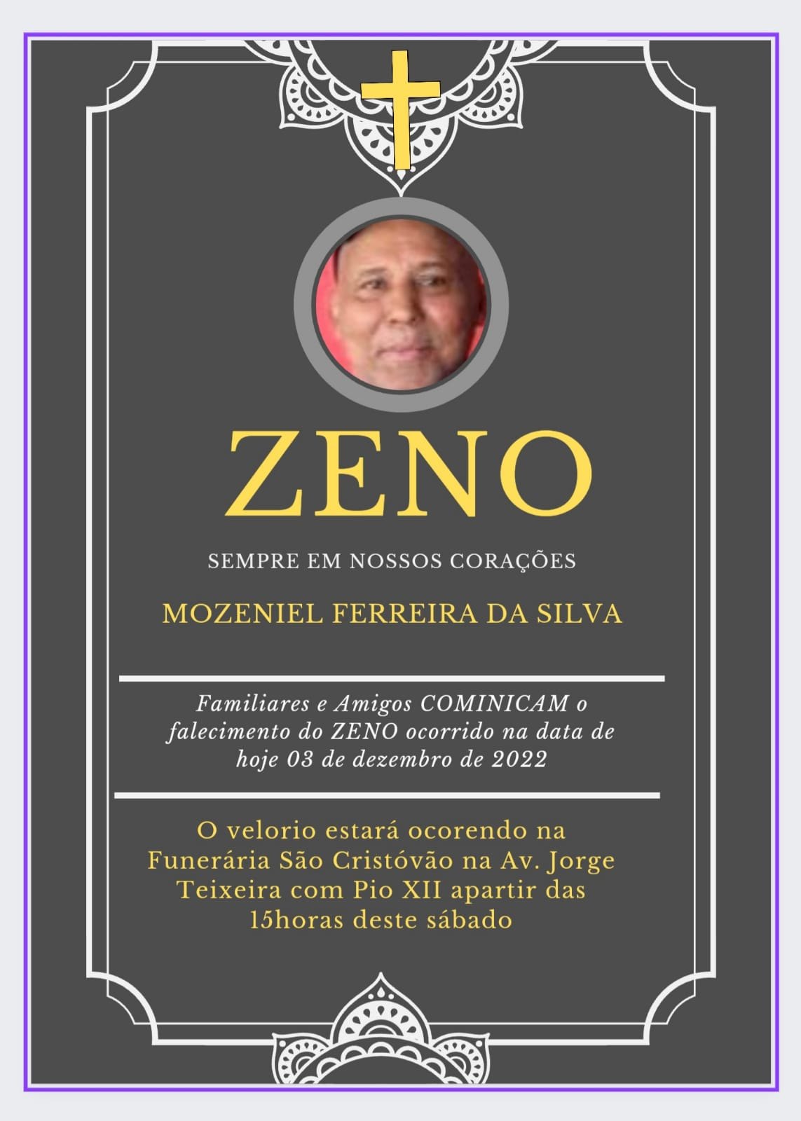 PESAR: Nota de falecimento pela morte de Zeno da água de coco em Porto Velho 
