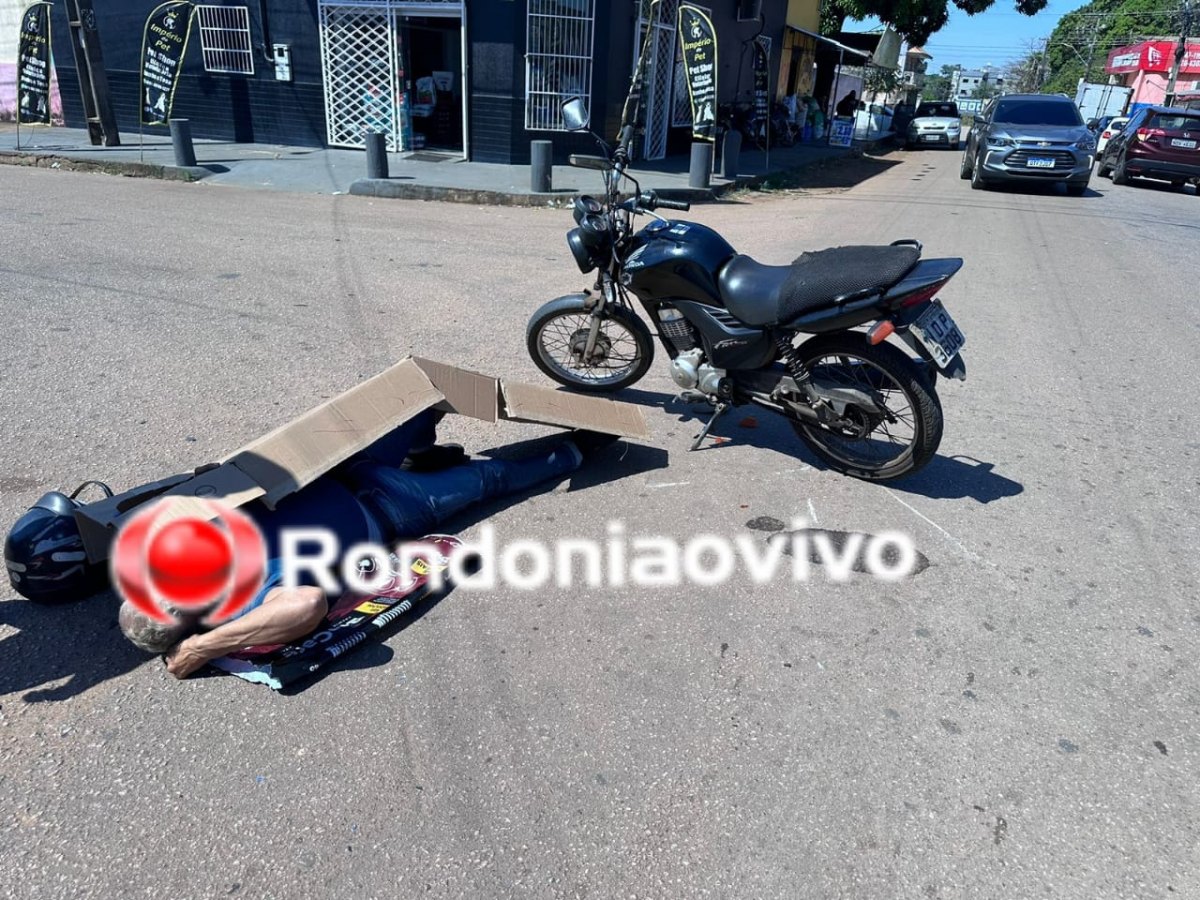 URGENTE: Idoso sofre vários ferimentos após bater moto contra caminhonete 
