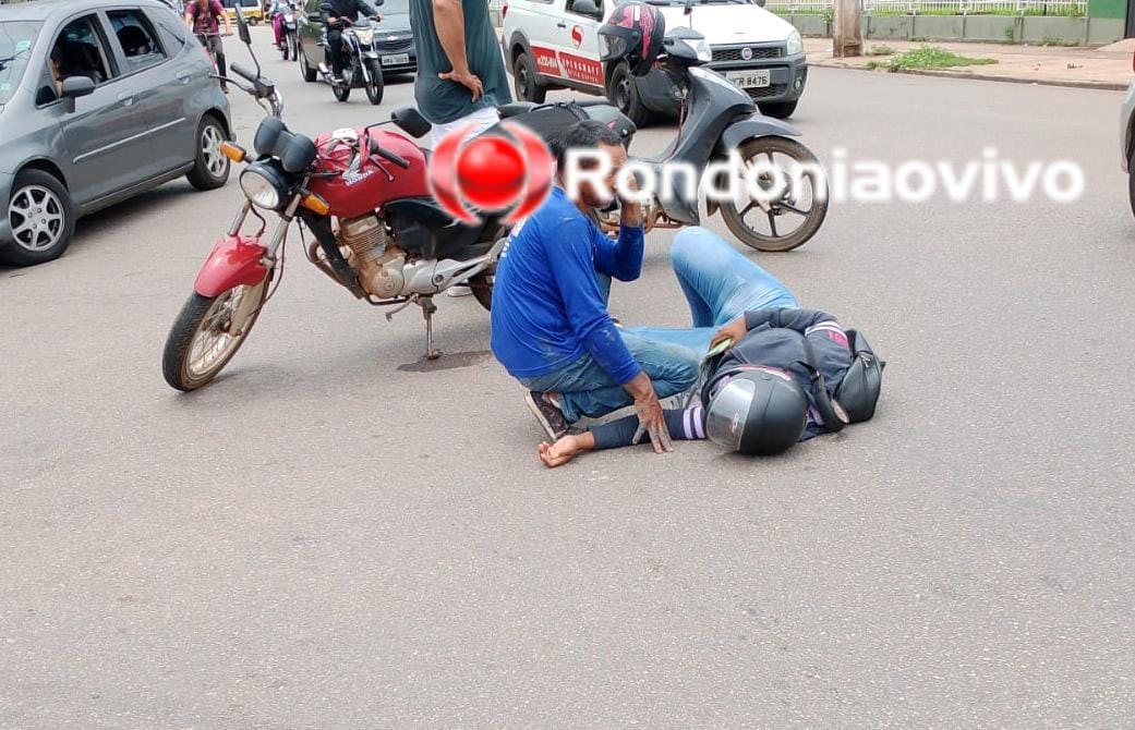 NA CALAMA: Batida entre motos na frente do IFRO deixa mulher com ferimentos 