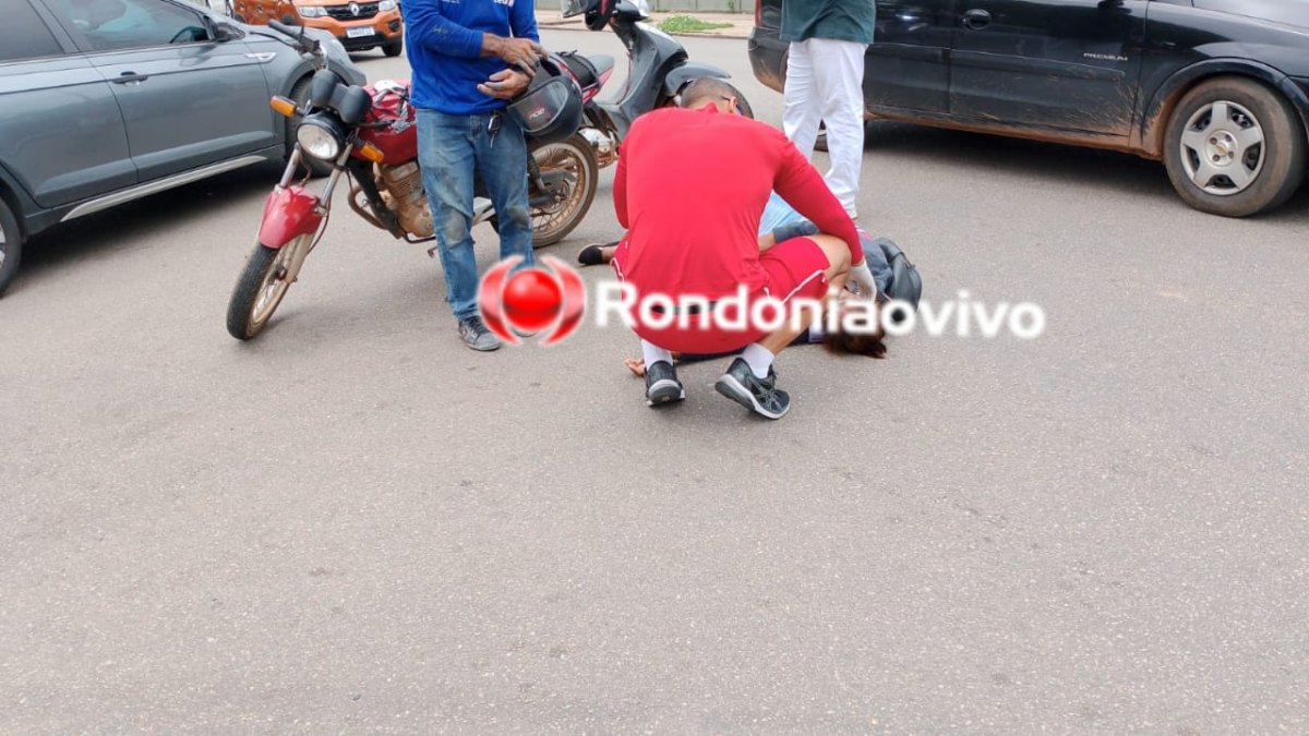 NA CALAMA: Batida entre motos na frente do IFRO deixa mulher com ferimentos 