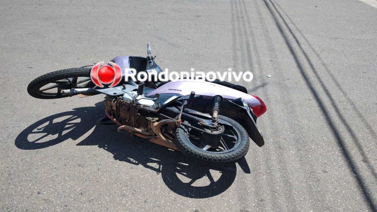 VÍDEO: Mulher de moto sofre grave fratura após avançar cruzamento