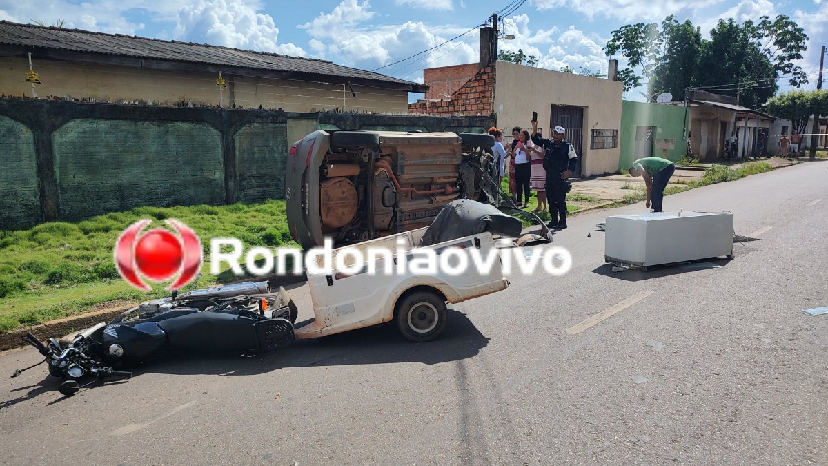 VÍDEO: Grave acidente com capotamento envolvendo carro e duas motos