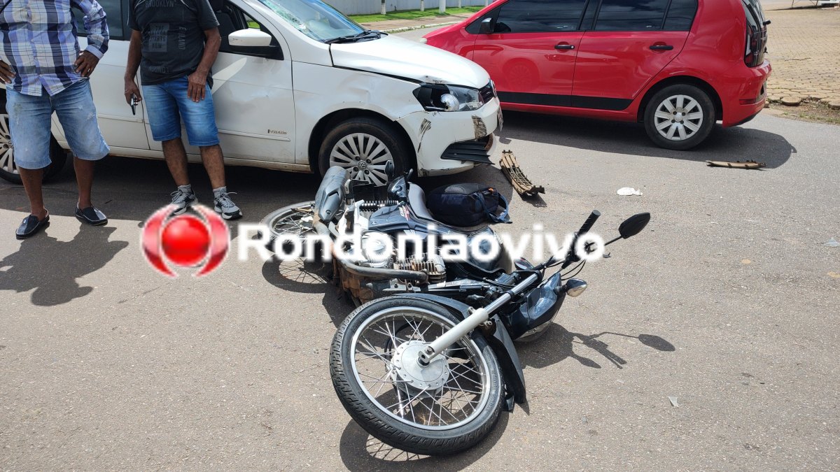 VÍDEO: Homem e mulher ficam feridos após forte batida entre carro e moto