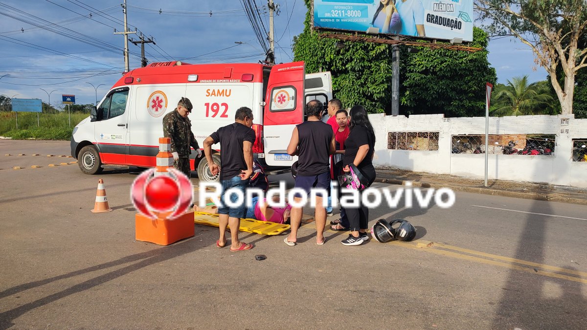 NA ROTATÓRIA: Motociclista sofre grave lesão na perna em acidente próximo ao 5° Bec