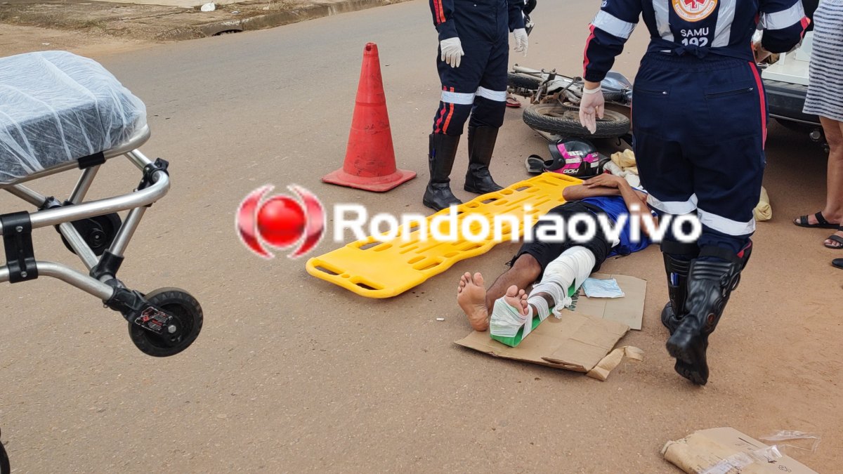 VÍDEO: Motociclista tem fratura exposta na perna após bater em carro parado