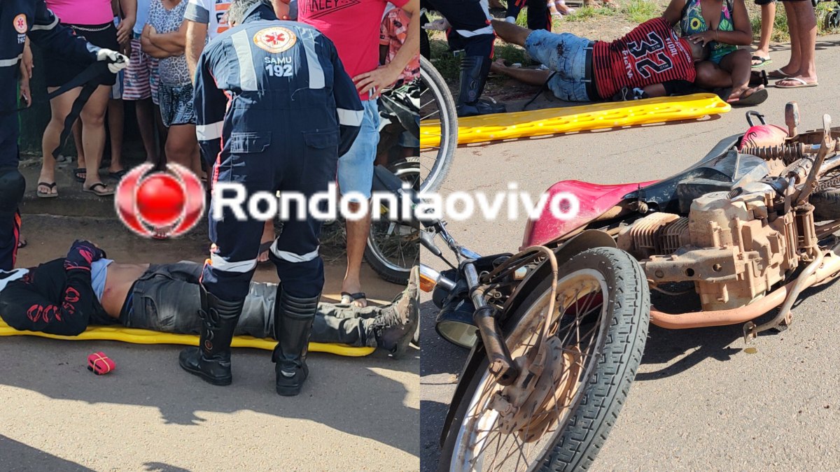 DUAS VÍTIMAS: Batida entre motos deixa homem com fratura exposta