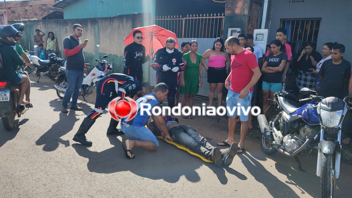DUAS VÍTIMAS: Batida entre motos deixa homem com fratura exposta