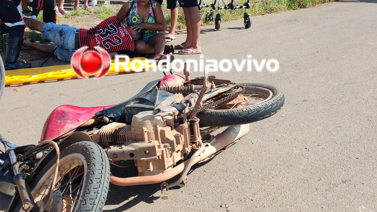 DUAS VÍTIMAS: Batida entre motos deixa homem com fratura exposta