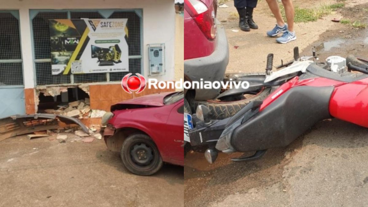 VÍDEO: Motorista de Celta atropela gravemente motociclista e quebra muro de residência 