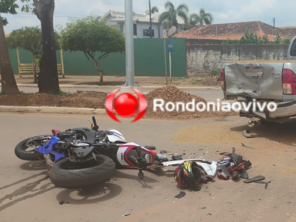 NA GUAPORÉ: Condutor de CB1000 fica gravemente ferido ao bater na traseira de caminhonete