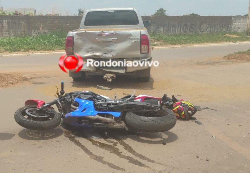 NA GUAPORÉ: Condutor de CB1000 fica gravemente ferido ao bater na traseira de caminhonete