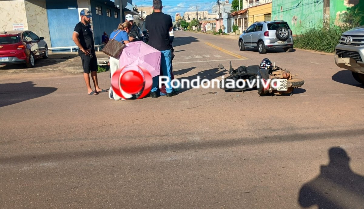 VEJA VÍDEO: Mulher em moto sofre fratura exposta ao avançar preferencial no Centro