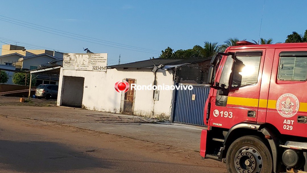 VÍDEO: Oficina tem princípio de incêndio após caminhão arrastar fio