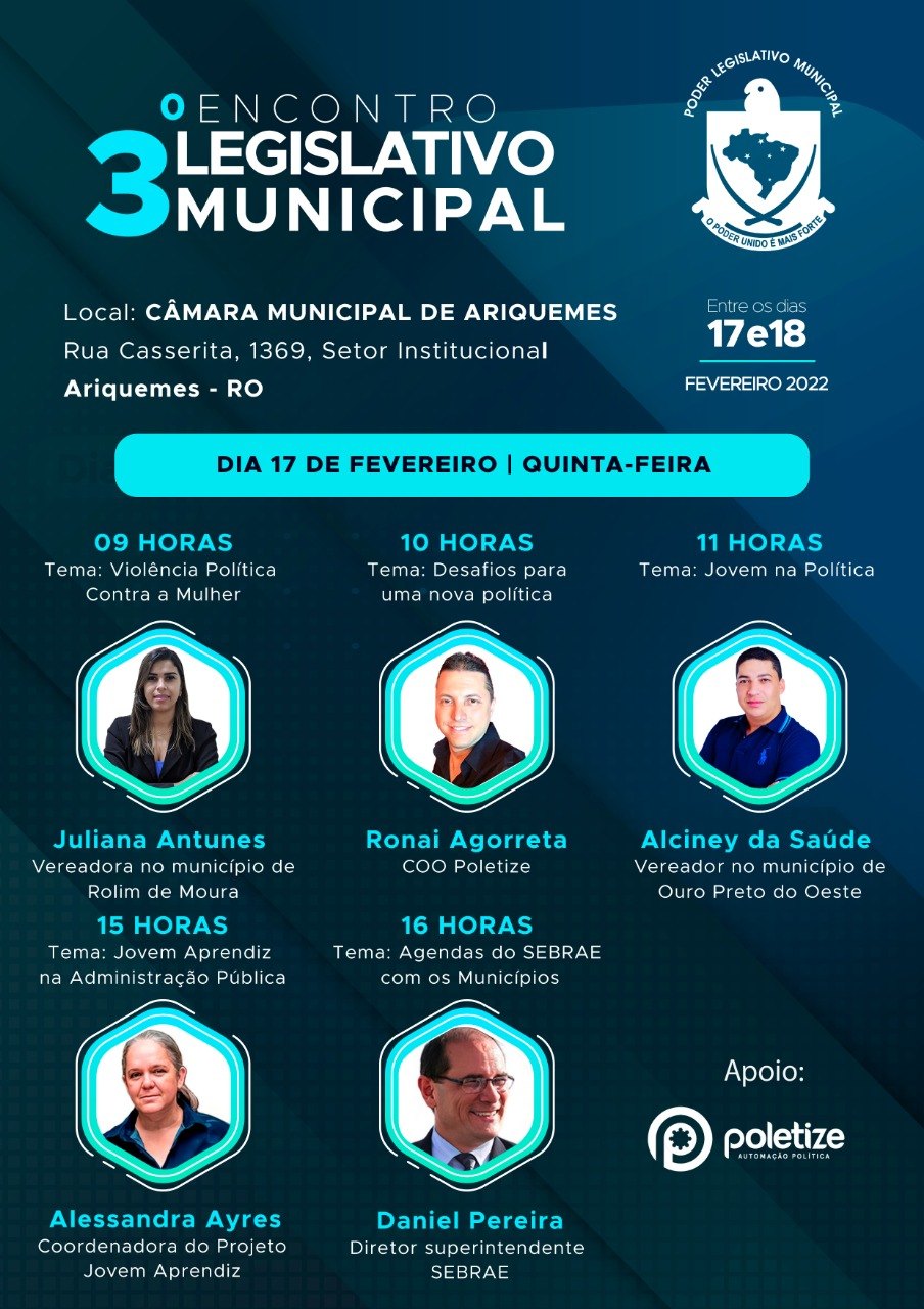 ARIQUEMES: ‘Terceiro Encontro Legislativo’ acontecerá entre 17 e 18 de fevereiro 