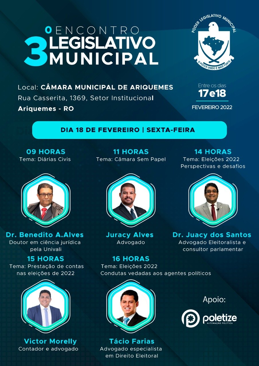 ARIQUEMES: ‘Terceiro Encontro Legislativo’ acontecerá entre 17 e 18 de fevereiro 