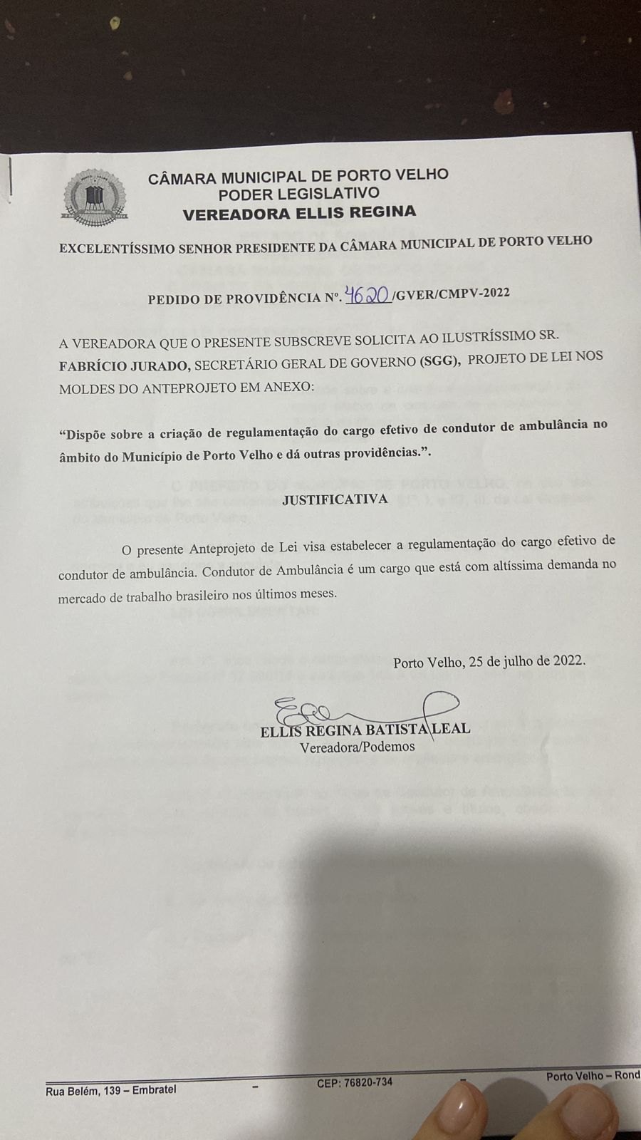 CONDUTOR SOCORRISTA: Ellis Regina apresenta projeto que regulamenta condutores de ambulância