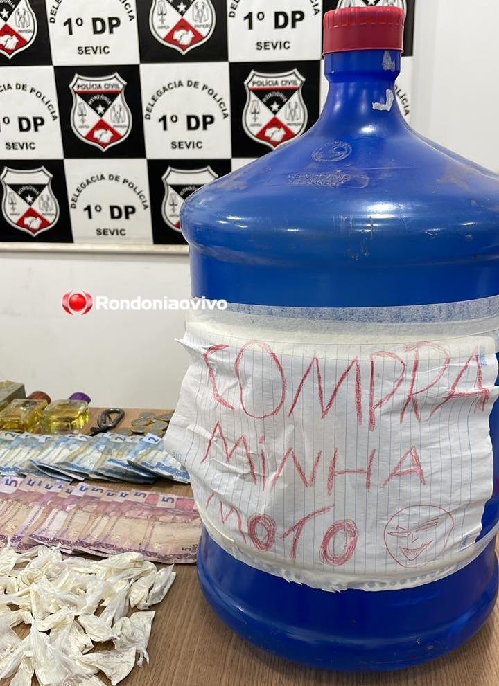 'COMPRAR MOTO': Traficante usava galão de água como cofre para guardar dinheiro 