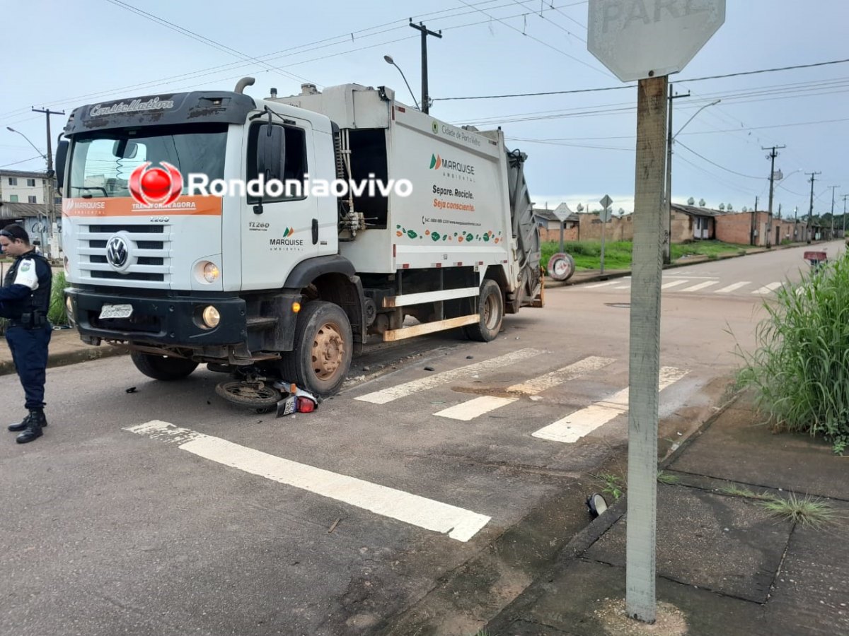 ESCAPOU: Caminhão do lixo esmaga motocicleta no Orgulho do Madeira 