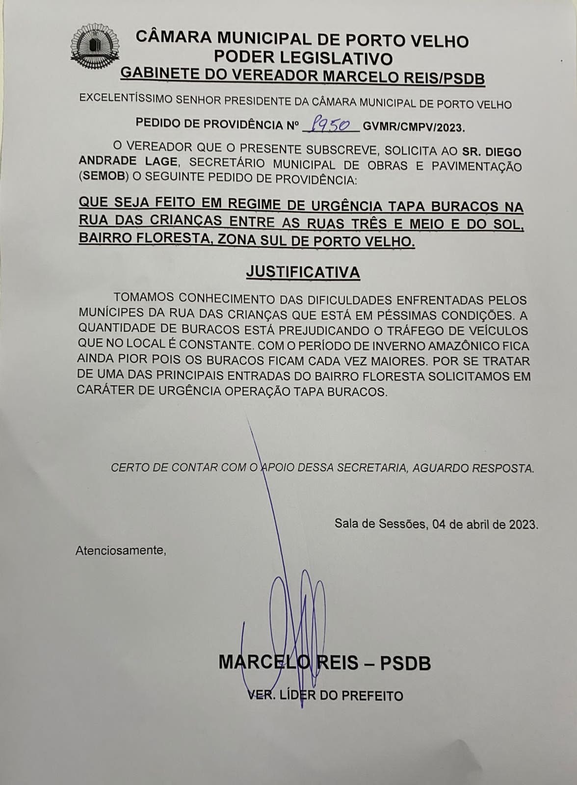 RUA DAS CRIANÇAS : Pedido do ver. Marcelo Reis é atendido e via passa por reparos