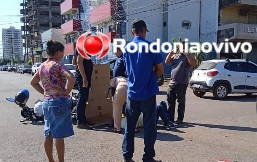 NO CENTRO: Motociclista avança preferencial e bate em cheio contra carro