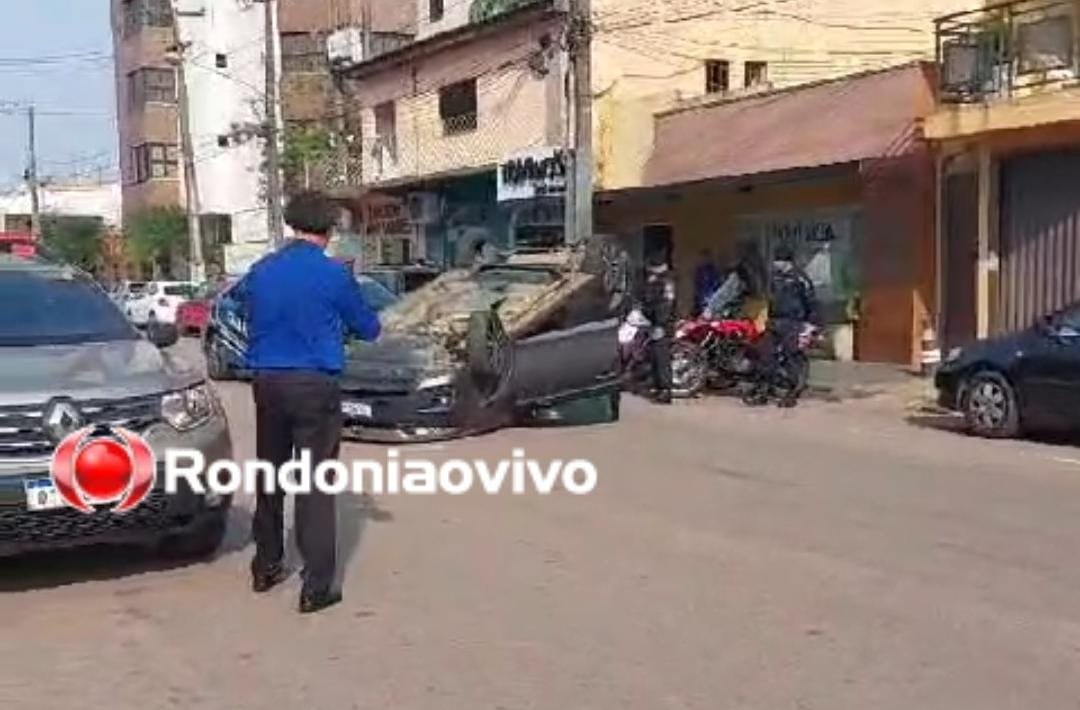 VEJA VÍDEO: Carro capota em grave batida na frente do CPA