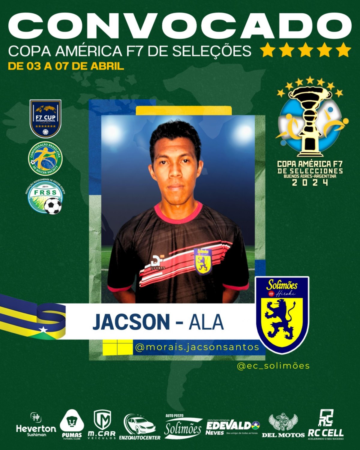 COPA AMÉRICA: Rondônia terá cinco atletas Seleção Brasileira de Futebol Soccer Society