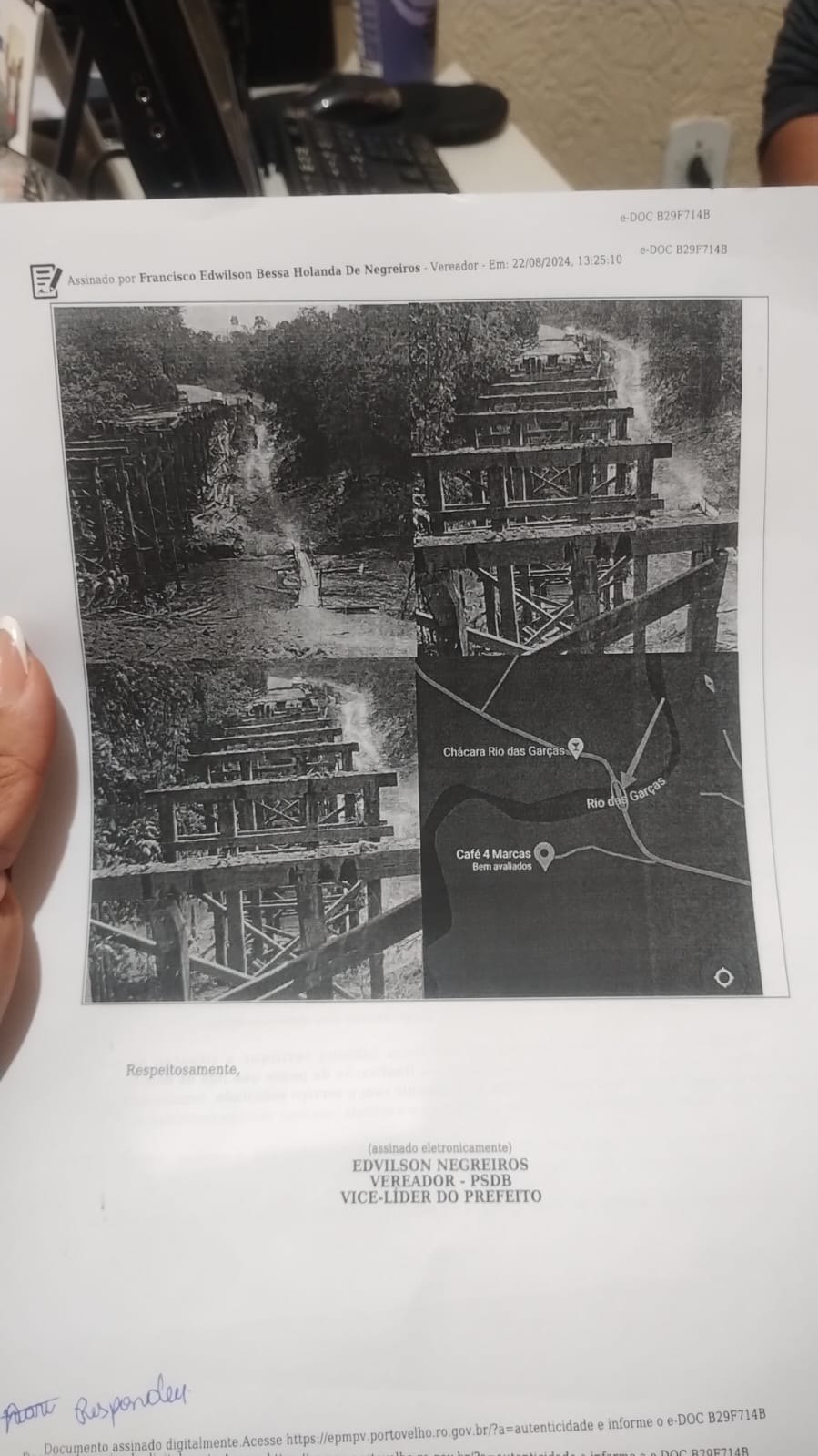 EDWILSON NEGREIROS: Vereador solicita conclusão de ponte em zona Rural de Porto Velho