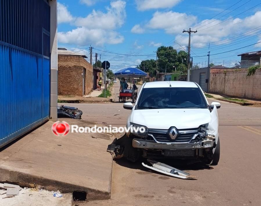 VÍDEO: Motociclista vai parar na calçada após motorista de Sandero avançar preferencial 