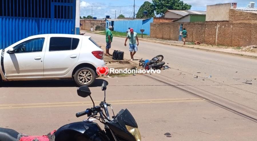 VÍDEO: Motociclista vai parar na calçada após motorista de Sandero avançar preferencial 