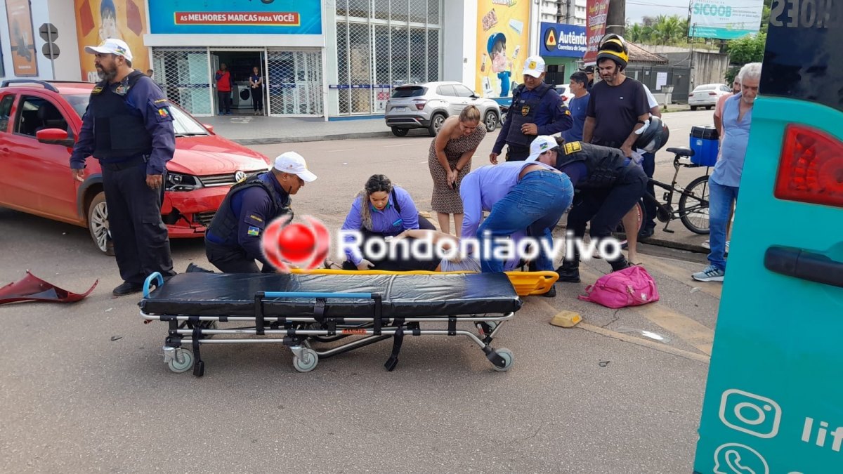 URGENTE: Mulher fica seriamente ferida após carro avançar preferencial no Centro 