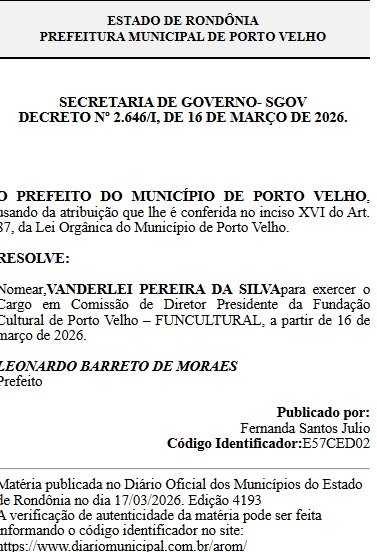 NOMEADO: Vanderlei Maraca assume presidência da Funcultural em Porto Velho
