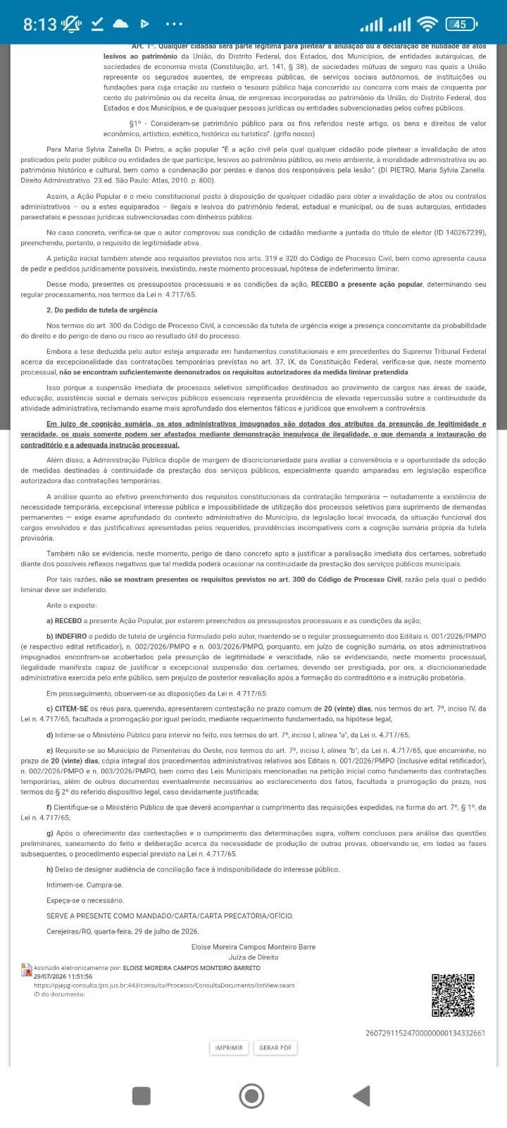 FUNÇÕES PARA CONCURSADOS: Justiça analisa ação popular que pede fim de processos seletivos em Pimenteiras