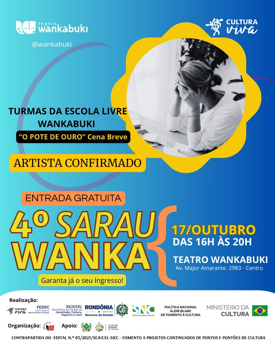 SARAU WANKA: Vilhena terá apresentações gratuitas de música, teatro e circo