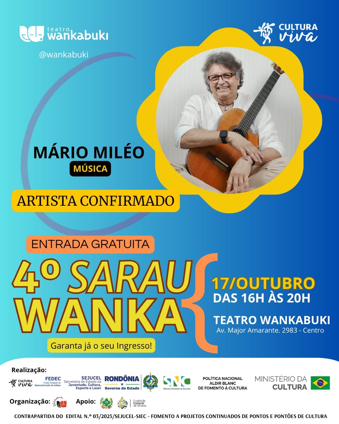 SARAU WANKA: Vilhena terá apresentações gratuitas de música, teatro e circo